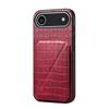 For iPhone 17 Air Case with Card Holder Leather+PC+TPU Crocodile Textured Back Cover