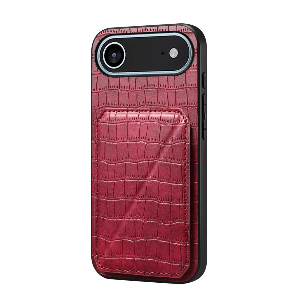 For iPhone 17 Air Case with Card Holder Leather+PC+TPU Crocodile Textured Back Cover