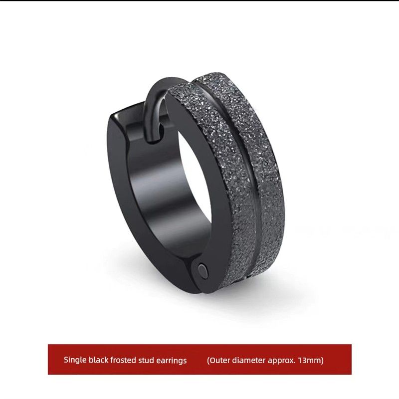 

Fashion Trendy Hip Hop Style Titanium Steel Earrings Single Frosted Ear Ring Fashionable Man Simple Simple Bracelet Ear Clip Circle Ear Studs Frosted Earring - Black - Single