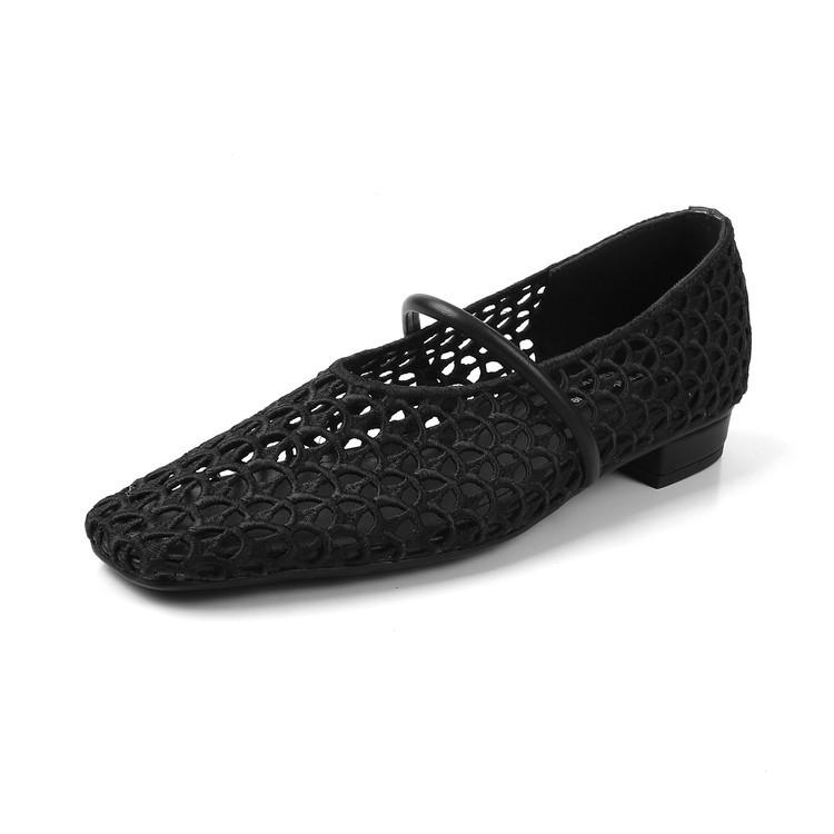 Foreign Trade Hand-woven Empty Mesh Single Shoes 2025 New Lazy Wind Word with Flat Bottom Square Head Mary Jane Shoes
