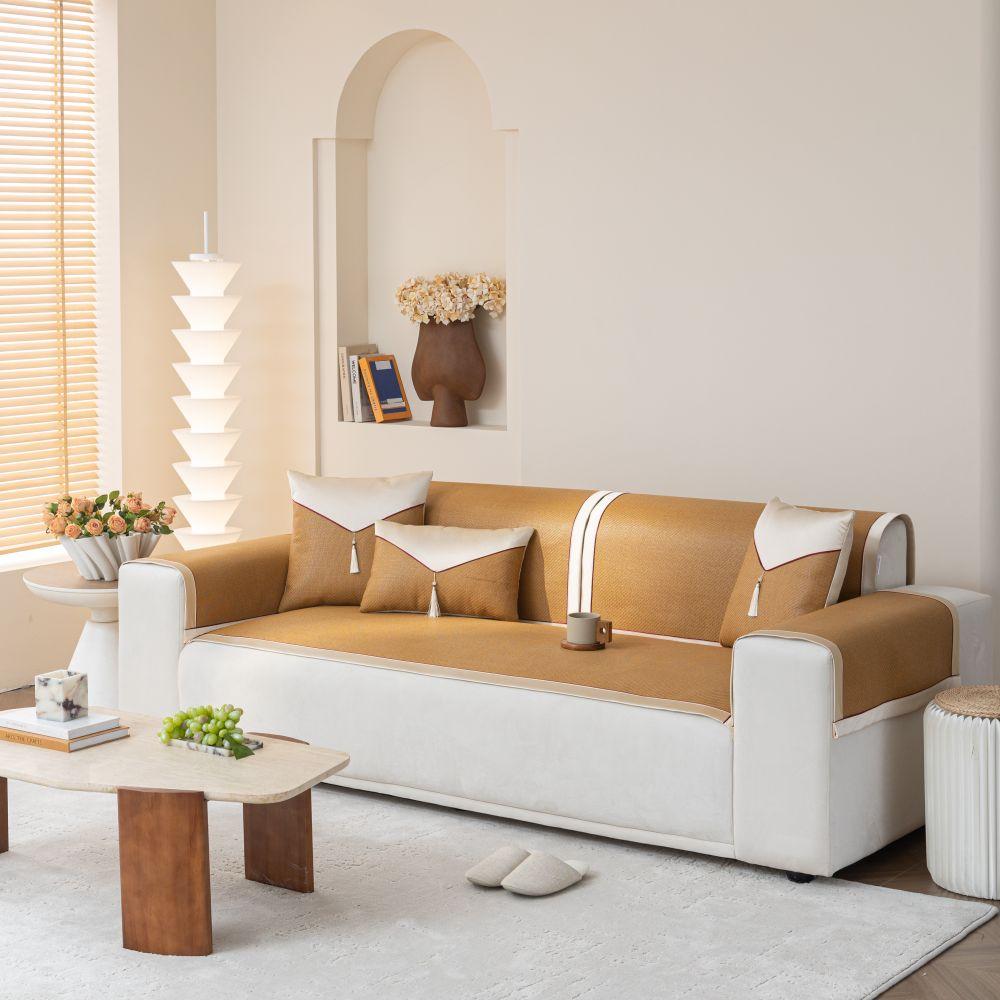 

Чехол для дивана на три сиденья, коврик из ротанга, подушка для дивана, ледяная нить, противоскользящая, проветриваемая, изысканная вышивка, полотенце для дивана, широкая переплетная окантовка 60x60