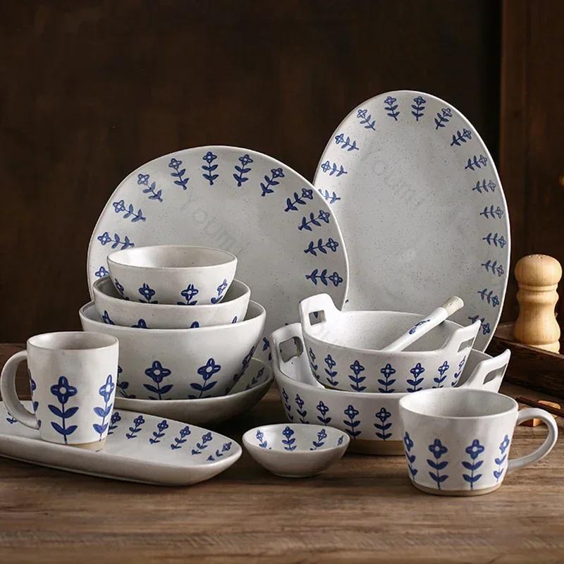 Japanese Style Ceramic Plate Retro Restaurant Dessert Salad Bowls Delicious Dishes Dining Plates Exquisite Home Tableware