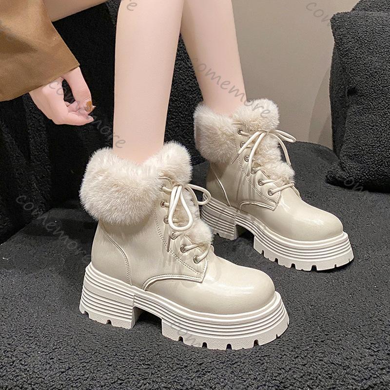 Comemore Thick Bottom Short Snow Boots New Winter Padded Warm Women Shoes Casual Thick Heeled Female Cotton Ankle Boots Shoes