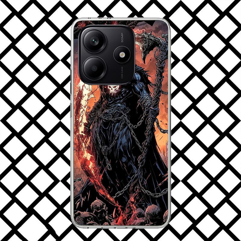 Tod Sensenmann Schädel Sense Handyhülle für Xiaomi Redmi Note 15 14 14S 13 12 12S 11 Pro Plus 11E 11T 11S 10S 5G Weiche Hülle Fu