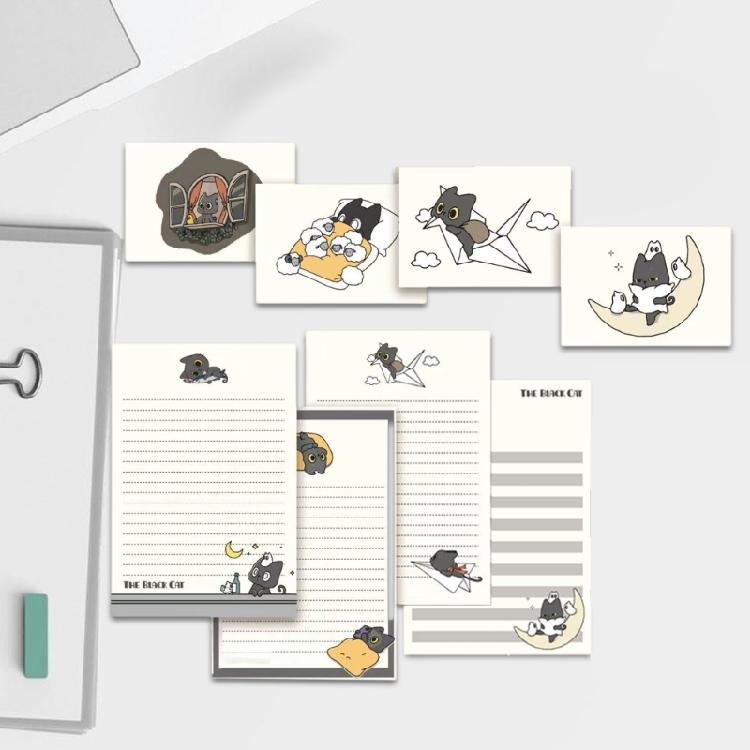 1 Set Little Black Cats Stationery Set Writing Paper with Envelopes Letter Papers and Envelopes Set for Invitation Cards