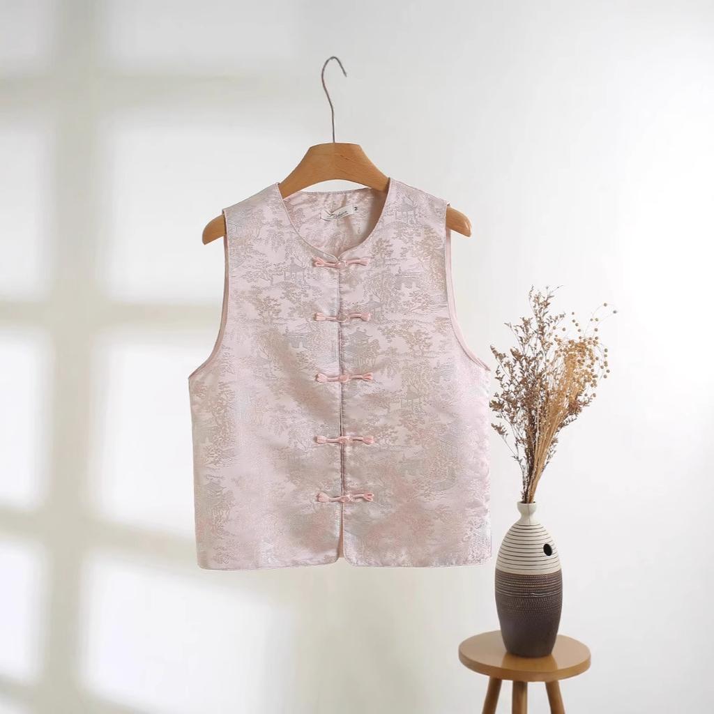 New Jacquard Buckle Vest Women's High-end Design Sense Retro Banquet Outside Vest