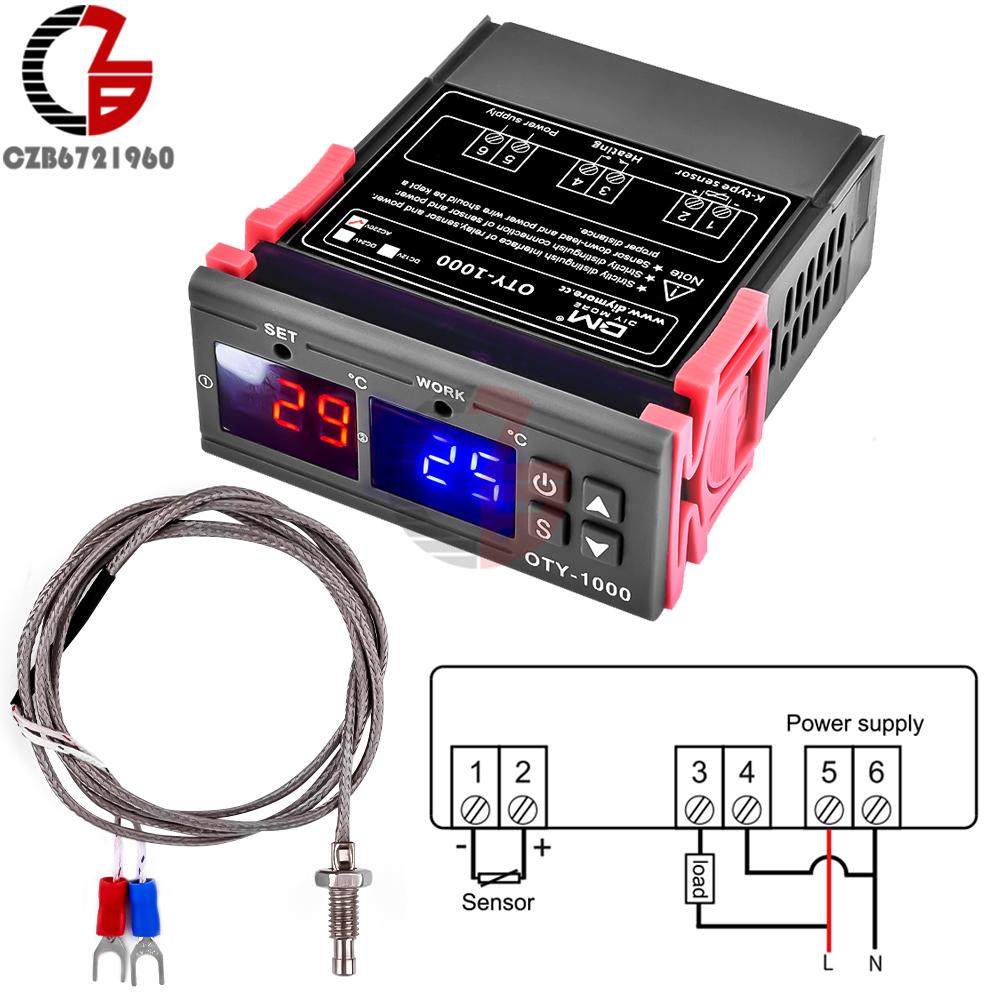 

OTY-1000 AC 220V K Type Thermocouple Probe 10A Digital Temperature Control LED Display Thermostat With Heat/Cooling Control 999℃