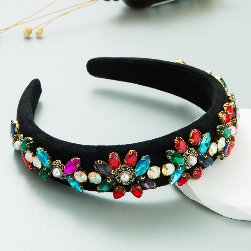Barocke Kristallblumen-Kopfbedeckung für Damen, breite Krempe, hochwertiges Haarband