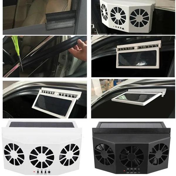Ventilador de Ventana de Coche con Energía Solar Auto Ventilado Aire Acondicionado Frío 3 Ventiladores Refrigerador Nuevo