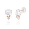 14K Gold Stud Earrings with Twin Cubic Zirconia