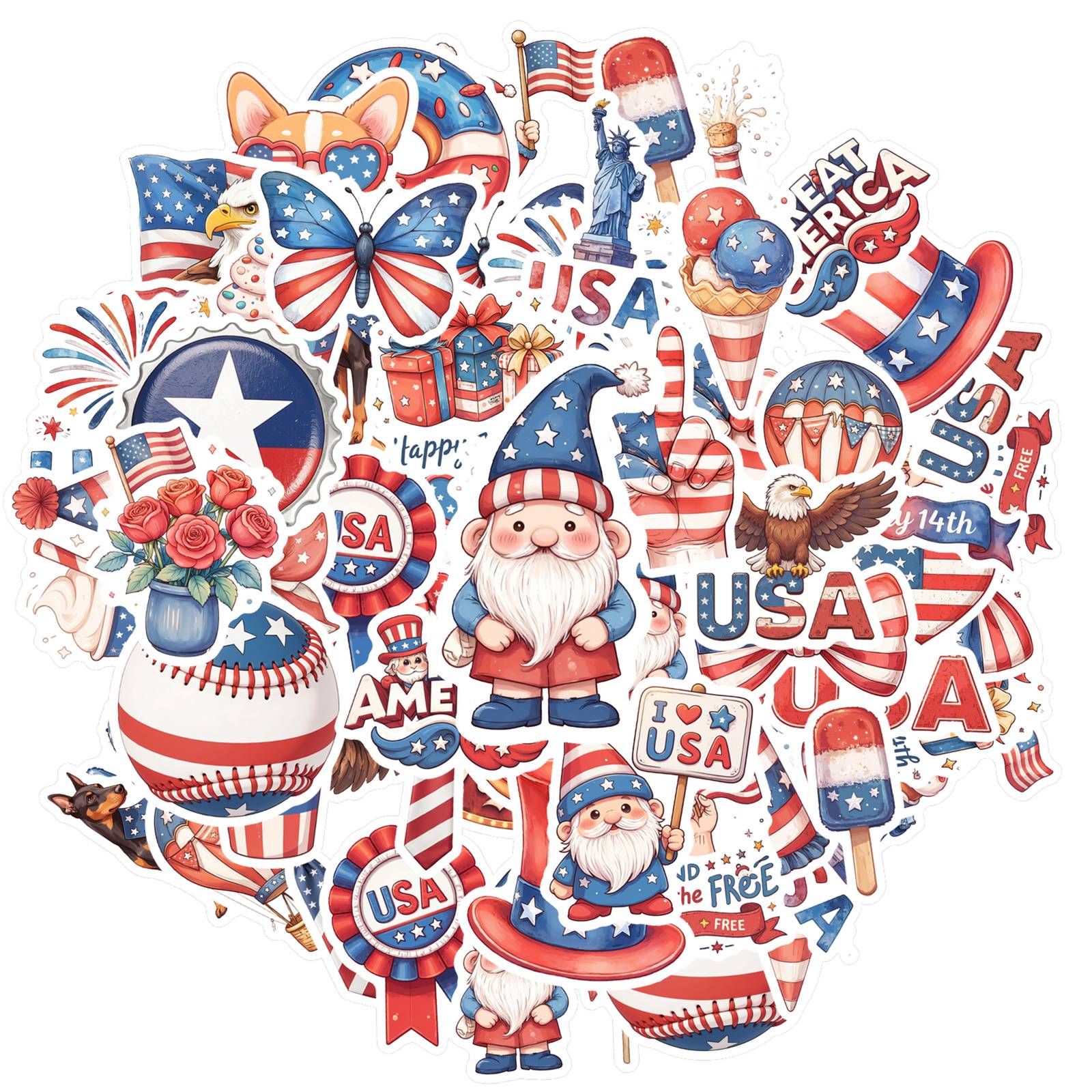 35pcs-70pcs Patriotic July 4th Stickers Vintage Patriotic Teacher Reward Stickers Sticker Pack For Guitar DIY Skateboard Laptop