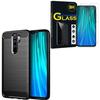 Silicone Case - Xiaomi - Redmi Note 8 Pro - Black - Tempered Glass Film - Protection