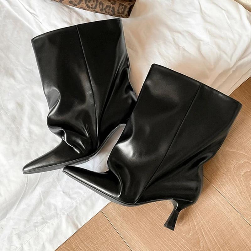 Pointed Toe Women Ankle Boots High Heels Fashion Designer Shoes Winter Dress Luxury Pumps  Dress Goth Chelsea Boots Mujer