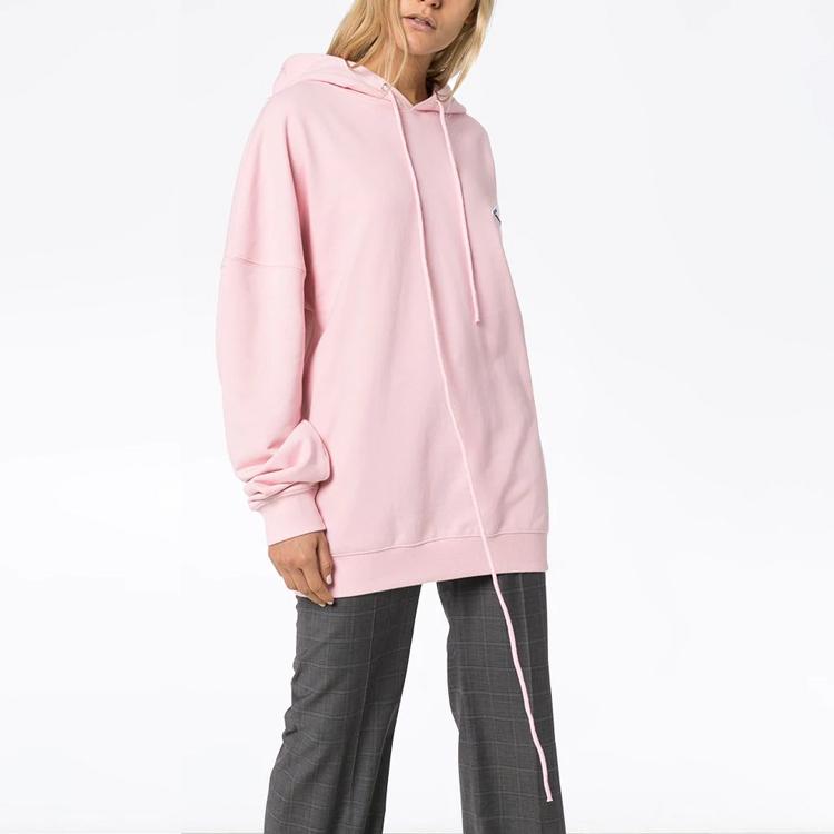 WE11DONE Small Logo Embroidered Long Drawstring Hoodie Unisex Hoodies Pink WD-TP3-20-707-U-PK