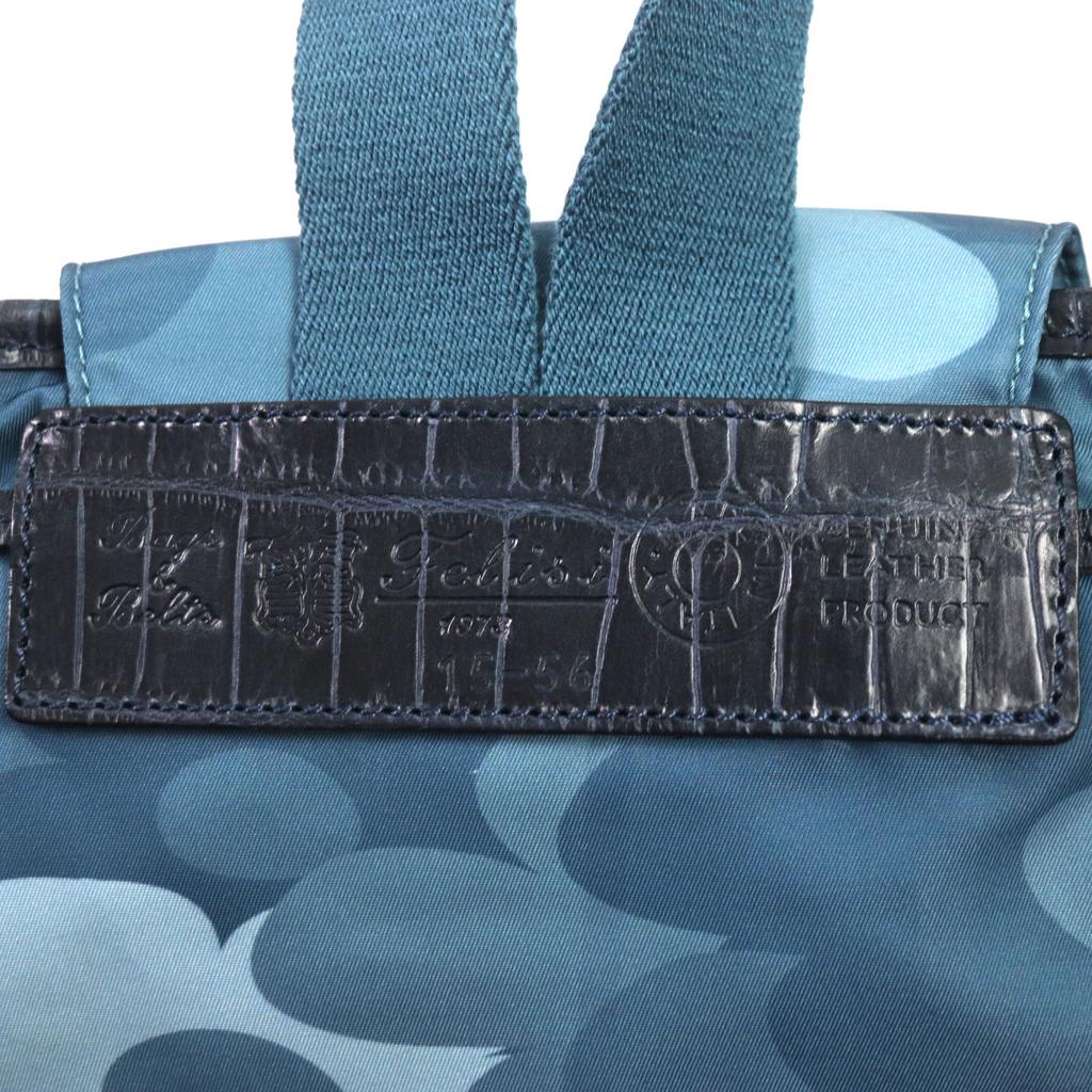 Pristine Felisi Backpack · Daypack All-over pattern, crocodile embossed leather drawstring bag Blue Nylon mens 15/56 Used