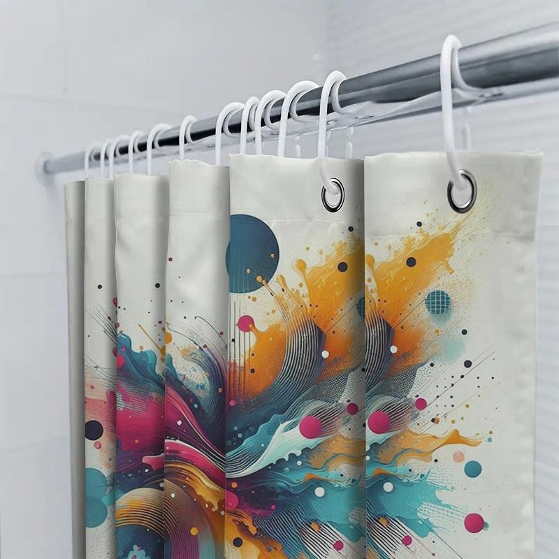 Colorful Splash Print Shower Curtain Waterproof Bathroom Decor White / Multicolored