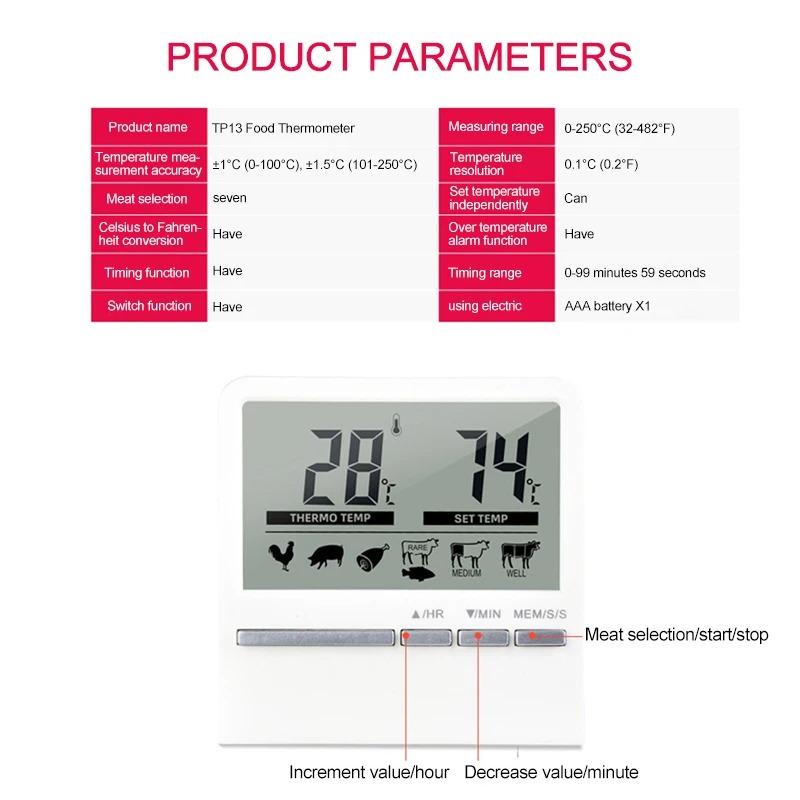 Digital Kitchen BarbecueThermometer BBQ Meat Oven Alarm Timer Temperature Measurement (with Probe) Cooking Baking Measuring Tool