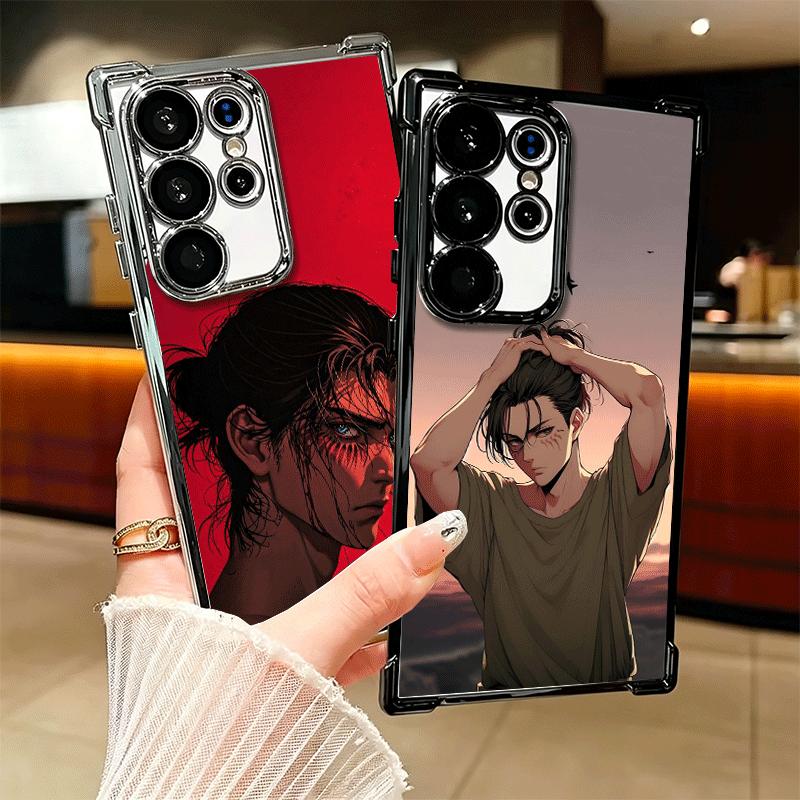 A-Attack On T-Titan Eren Yeager Plating Phone Case For Samsung Galaxy S24 S25 FE S26 Edge S23 Ultra S22 S21 Plus S20 Anti-Fall A