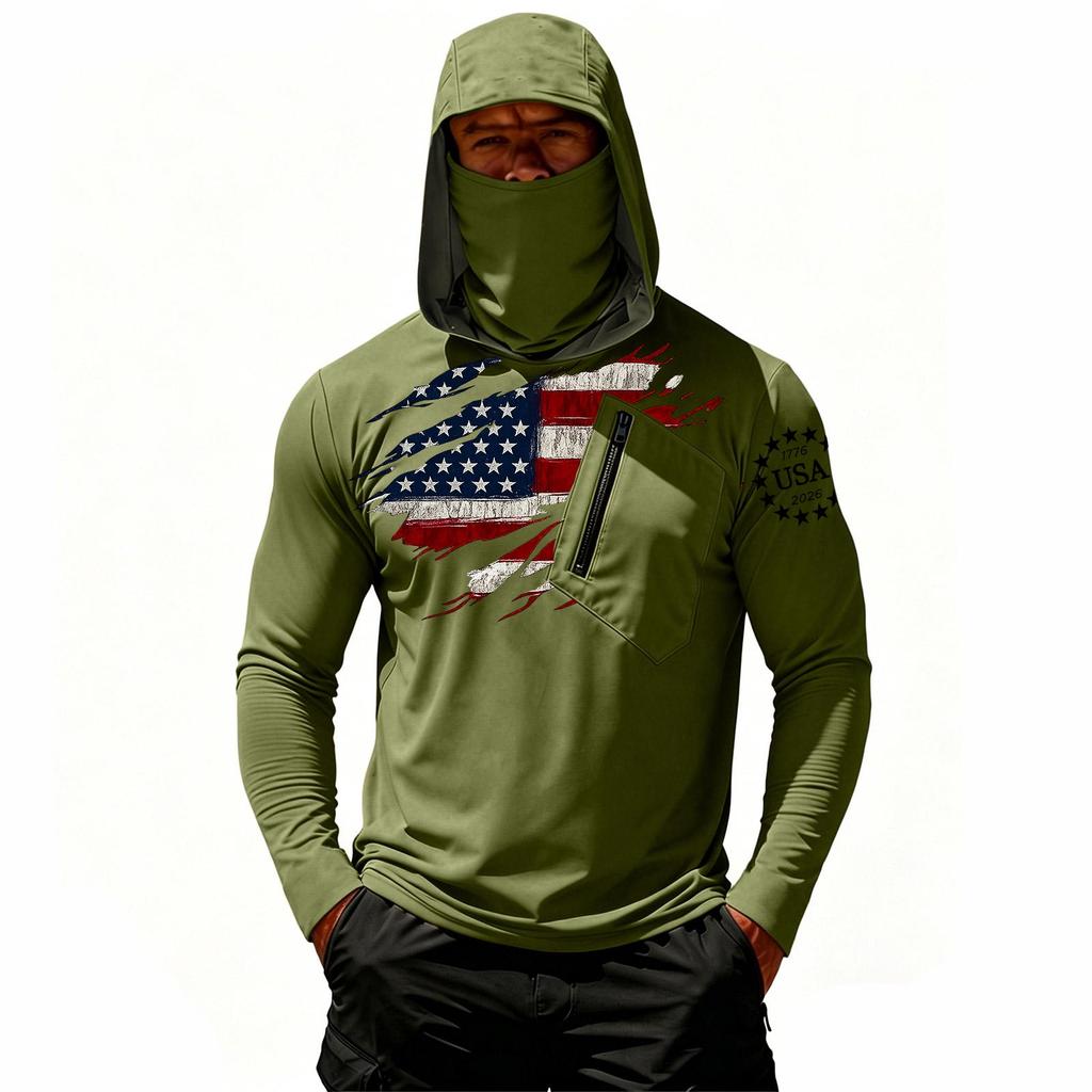 Camiseta Casual con Capucha de Manga Larga para Hombre con Protección Solar