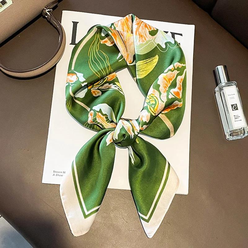 Silk Square Scarf Women 70*70cm Elegant Floral Print Foulard Shawls Wraps Neckerchief Lady Hairband Soft Satin Hijab Headbands