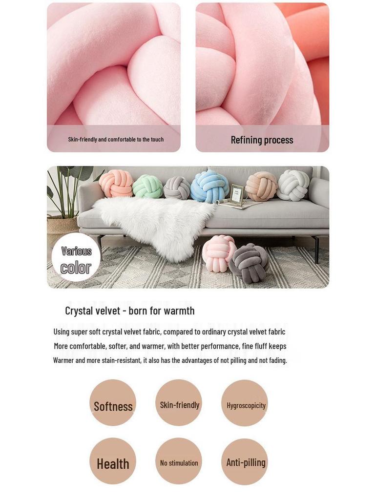 Nordic Knotted Ball Throw Pillow - Woven Cushion for Bay Window, Bedroom, or Sofa Decor