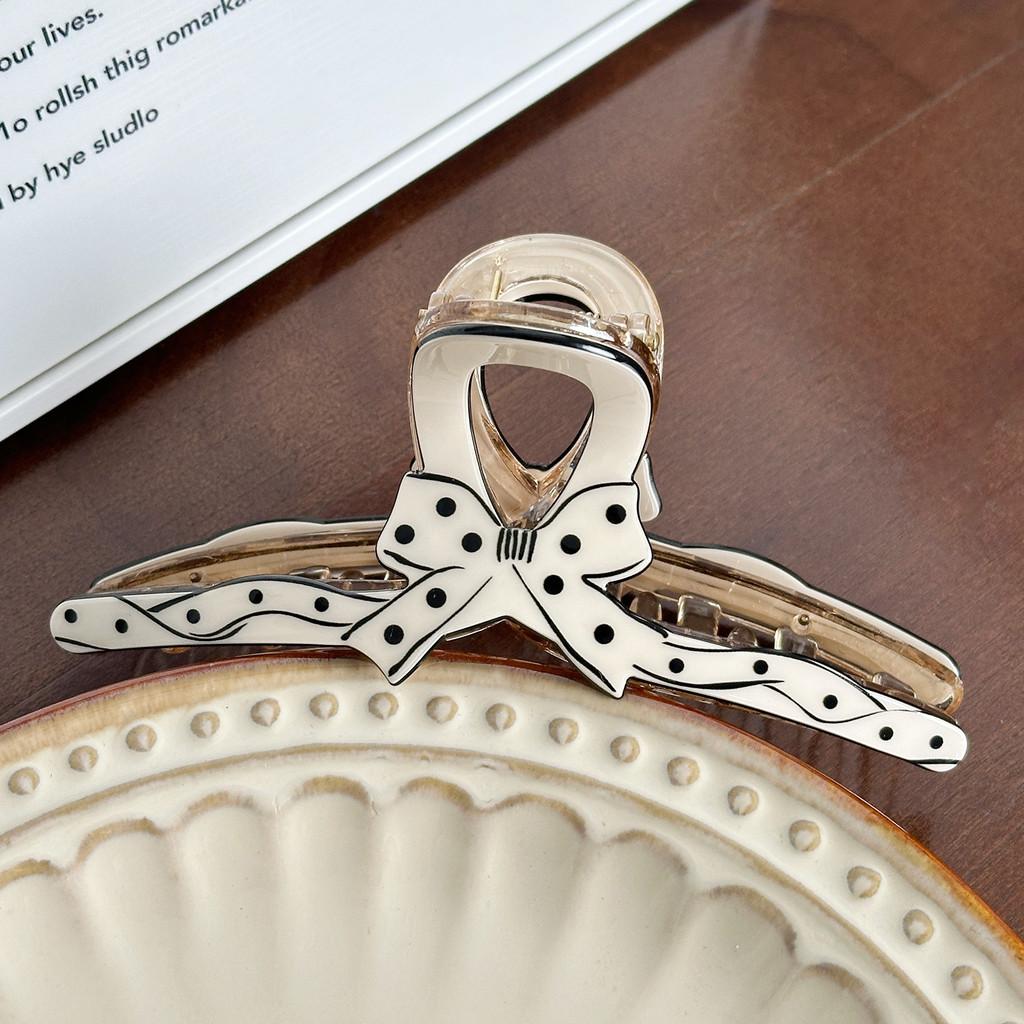 Elegant Hair Claw Clip In Polka Dot Design With Charming Bow For Daily Use