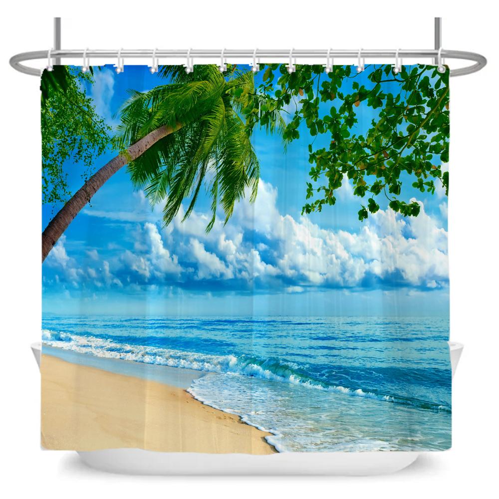 ocean beach shell Print bathroom waterproof shower curtain shower curtain modern polyster home decor bathroom curtain with hooks
