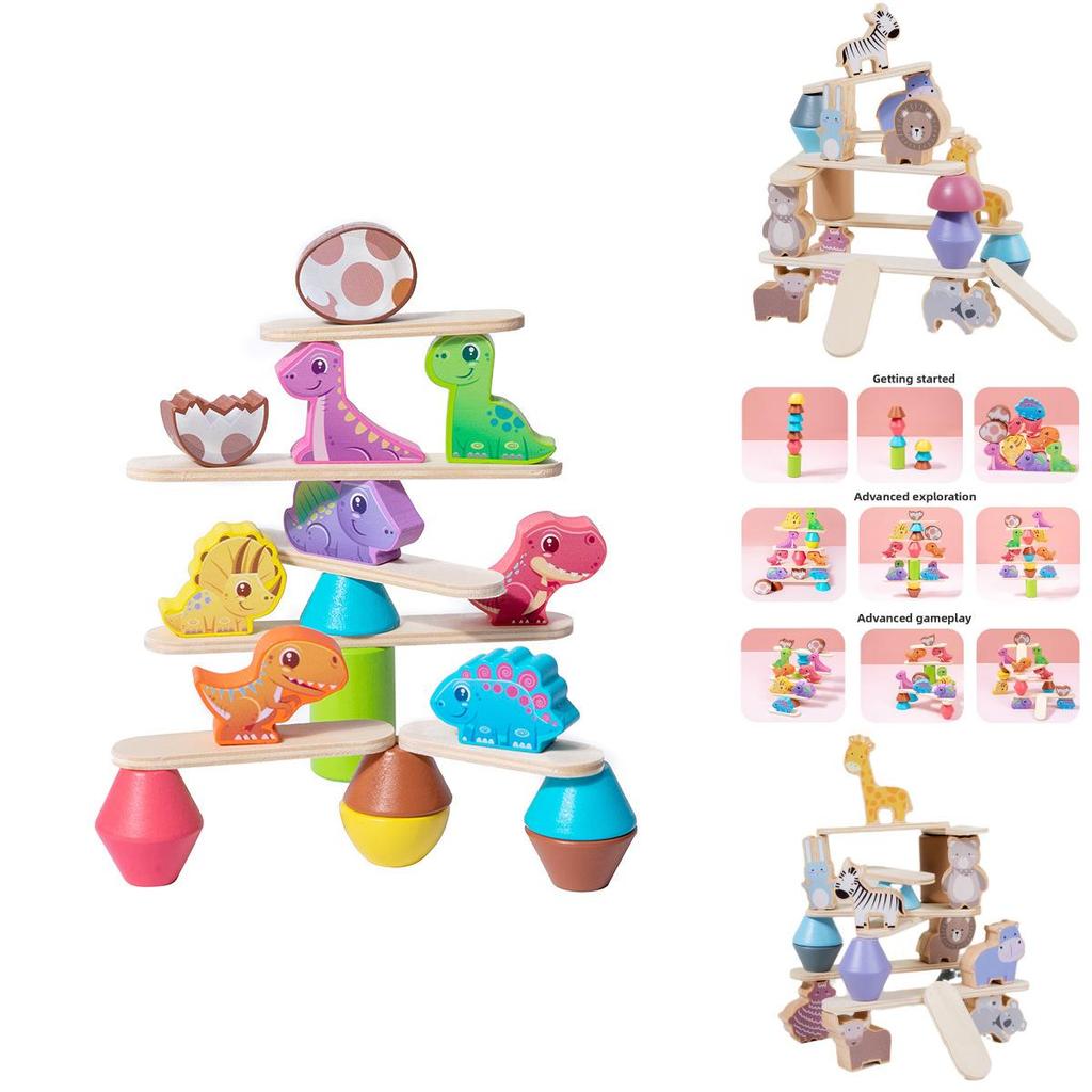 Wooden Animal Stacking Toy With Water Based Paint For Child Development And Parent Child Interaction