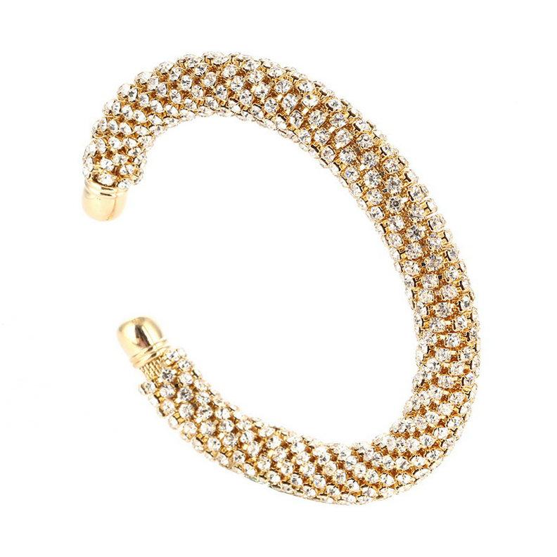 Open Cuff Bracelets Bangles For Women Gold Copper Color Crystal Rhinestone Chain Expandable Bracelet Zircon Gift High Quality золотой