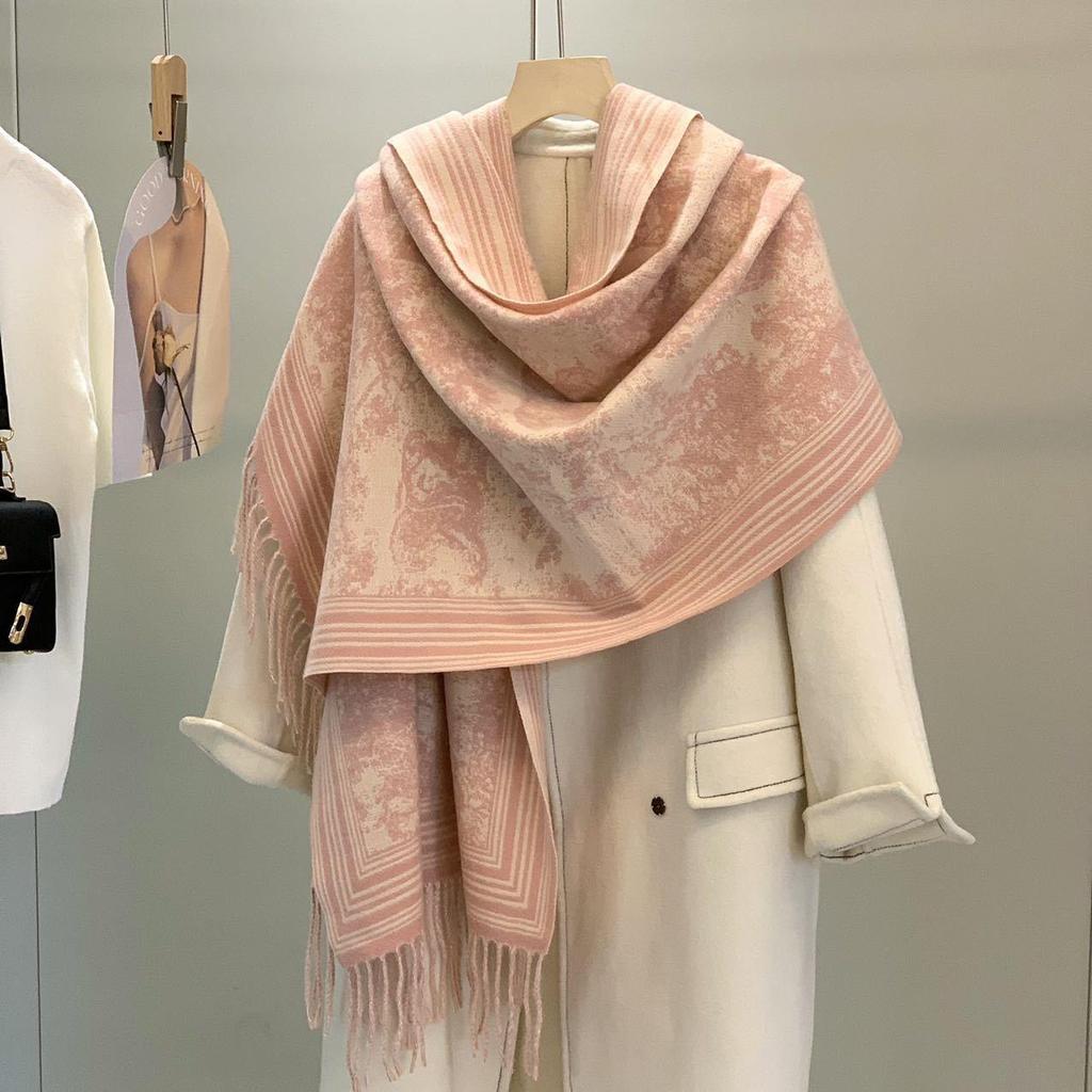 Women's Double-Sided Faux Cashmere Tassel Shawl - Warm, Thick High-End Autumn & Winter Scarf