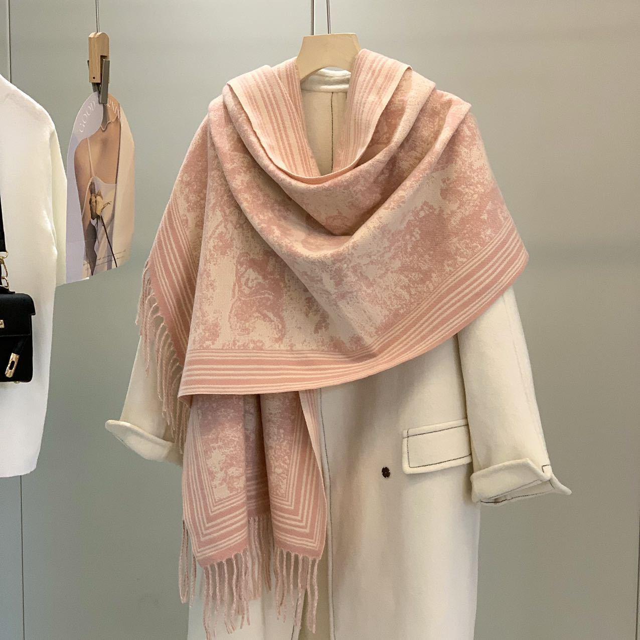 

Женская двусторонняя шаль с кисточками из искусственного кашемира - Теплый, толстый высококачественный шарф для осени и зимы