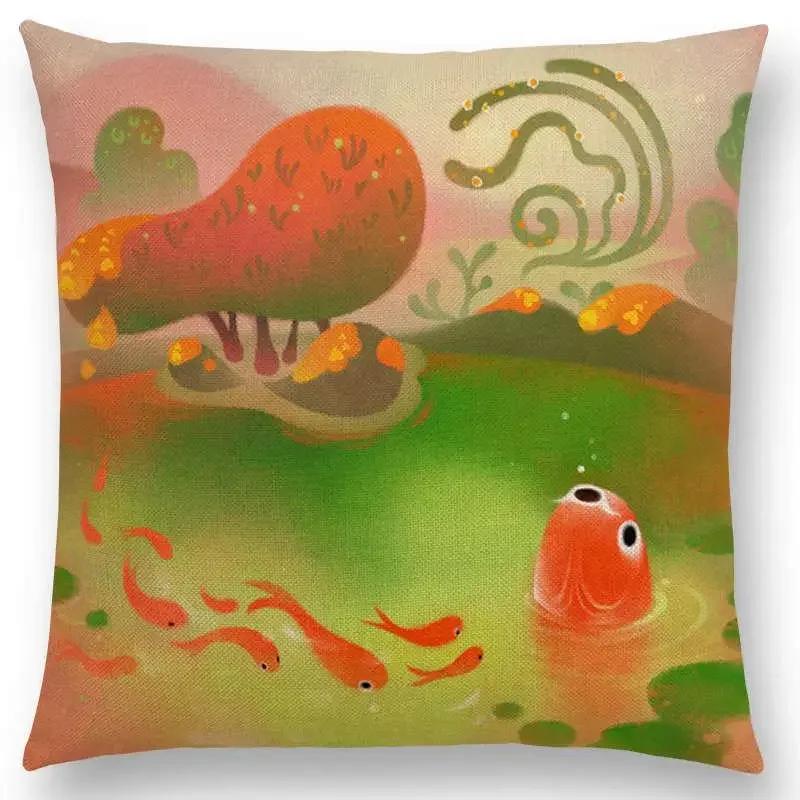 Super Cute Cartoon Animals Pufferfish Cushion Cover Lovely Bird Sweet Nest Interesting Fish Cat Frog Fox Throw Pillow Case Hogar