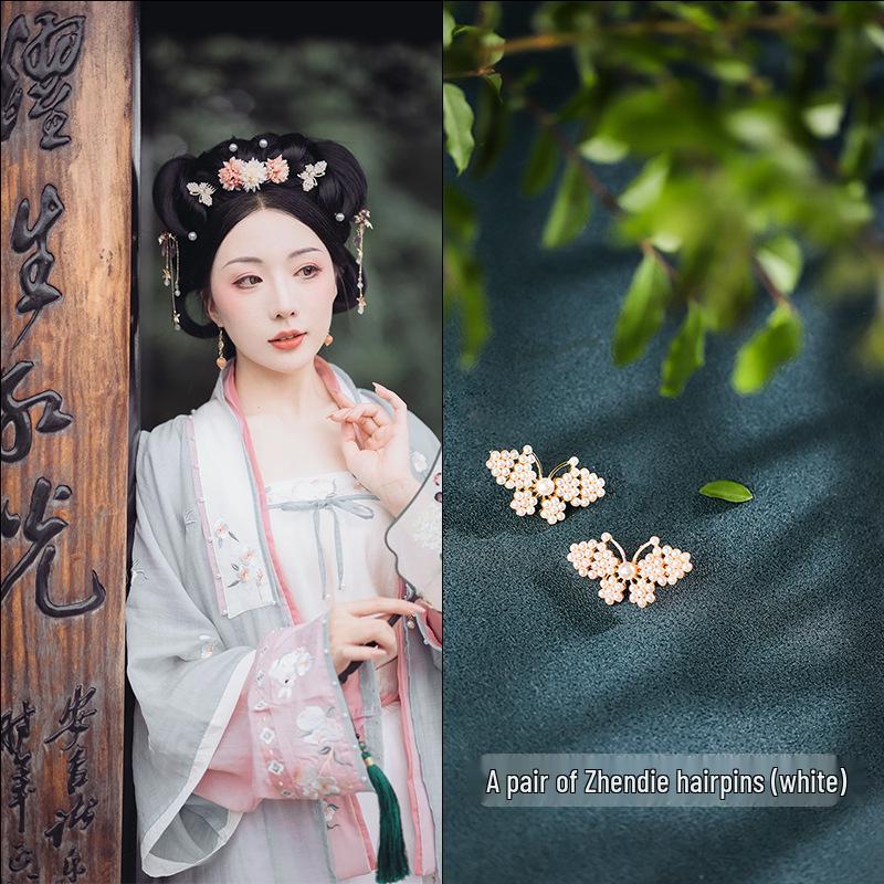 Tang Style Butterfly Flower Hanfu Hairpins - Simple Versatile U-Shaped Hair Accessories.