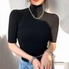 Otoño tres cuartos sólido Casual algodón tejido Top cuello alto blanco Tops para mujeres corsé Top Conmmute ropa mujer 15637