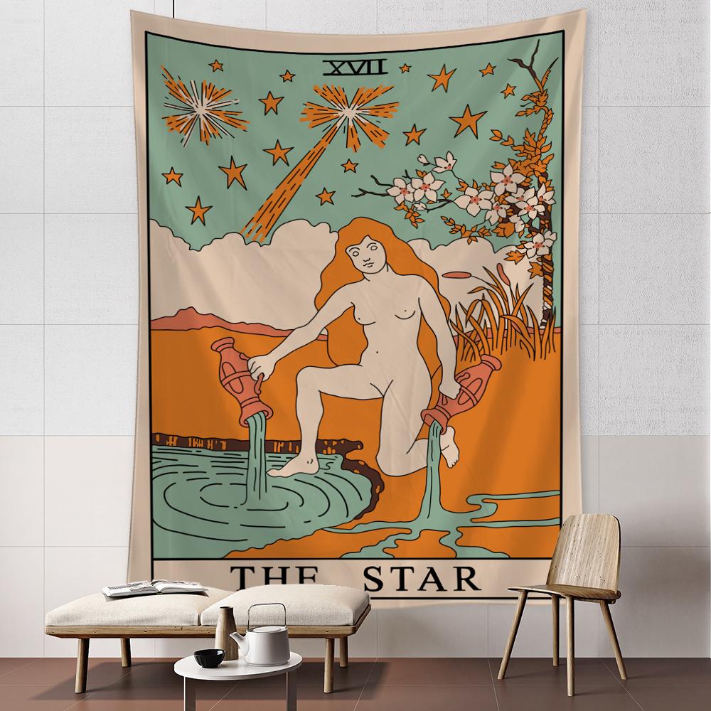 

Оранжевый гобелен с литой водой для девочек, таро, настенный психоделический колдовство, хиппи, тапез, богемный домашний декор для комнаты 95x70CM