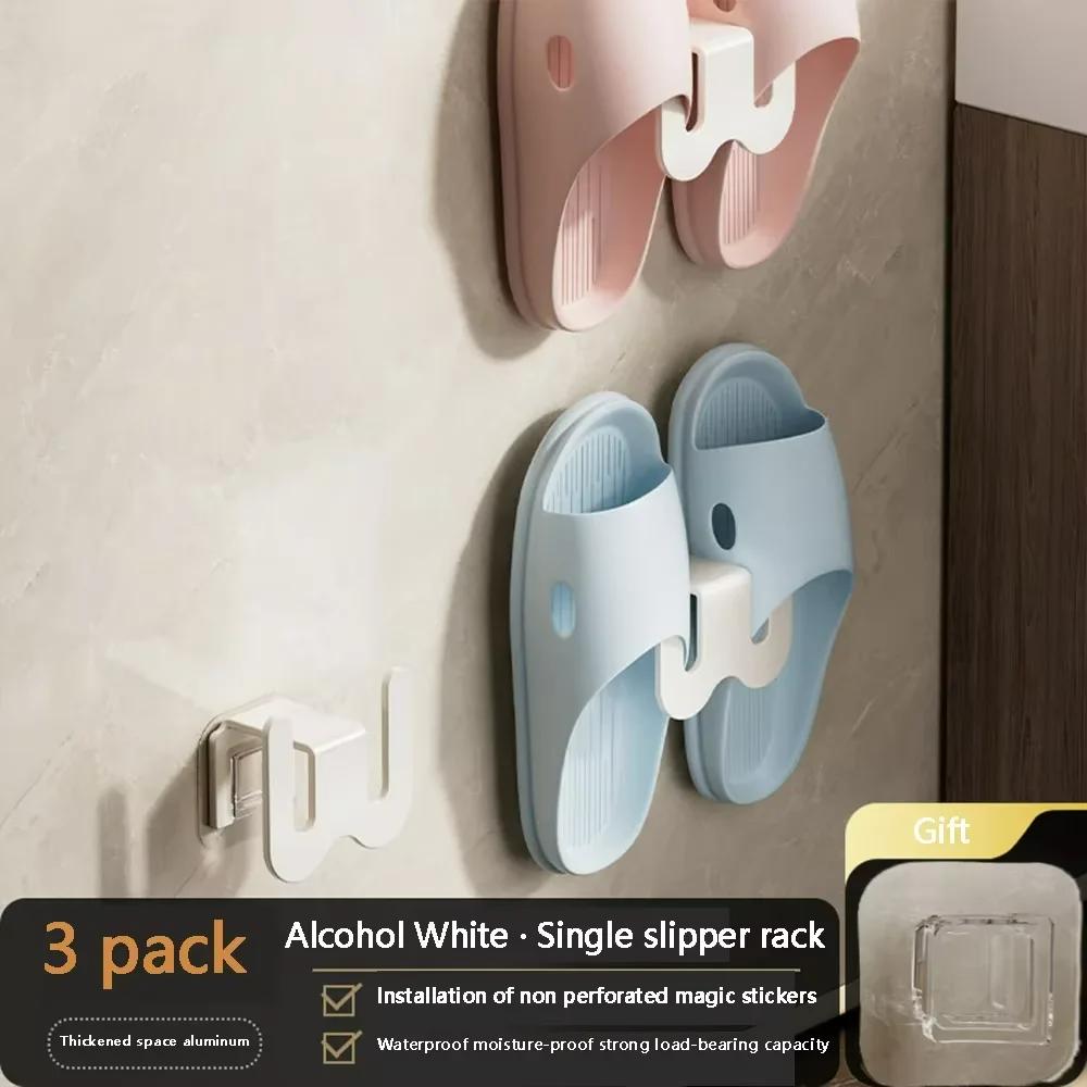 Non Perforated Simple Shoe Storage Rack Bathroom Door with Drainage on The Back Wall Bathroom Slipper Rack Wall Mounted Hook