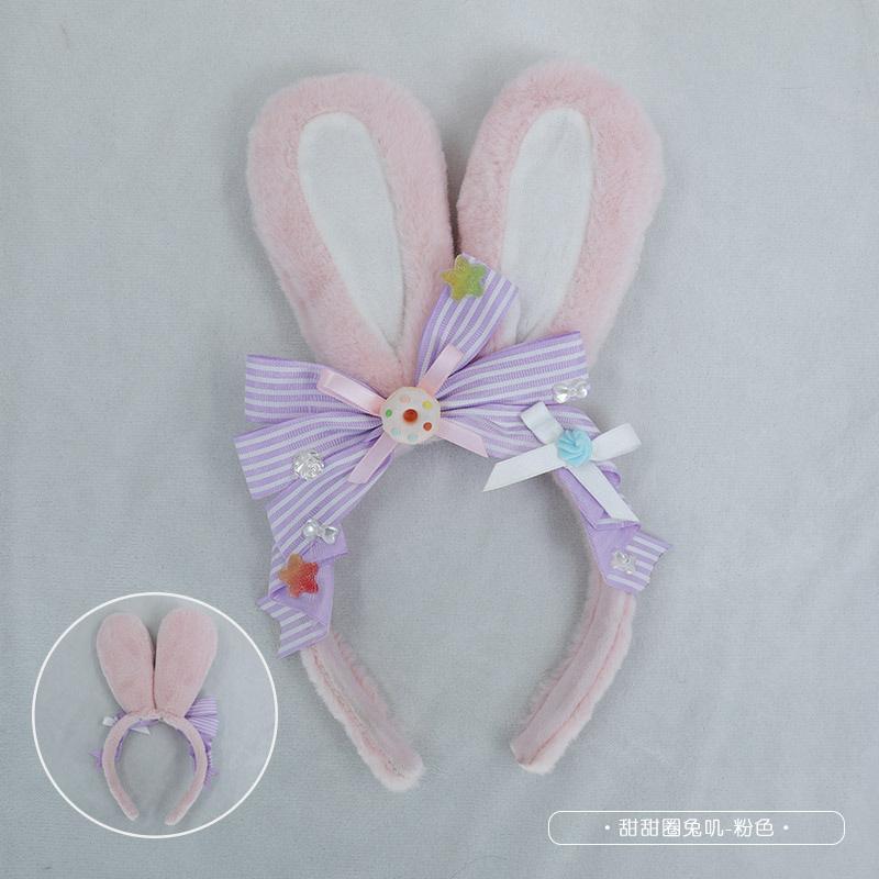 Japanese cute plush rabbit hair accessories lolita girl comic show headgear yk bow simulation rabbit ear headband