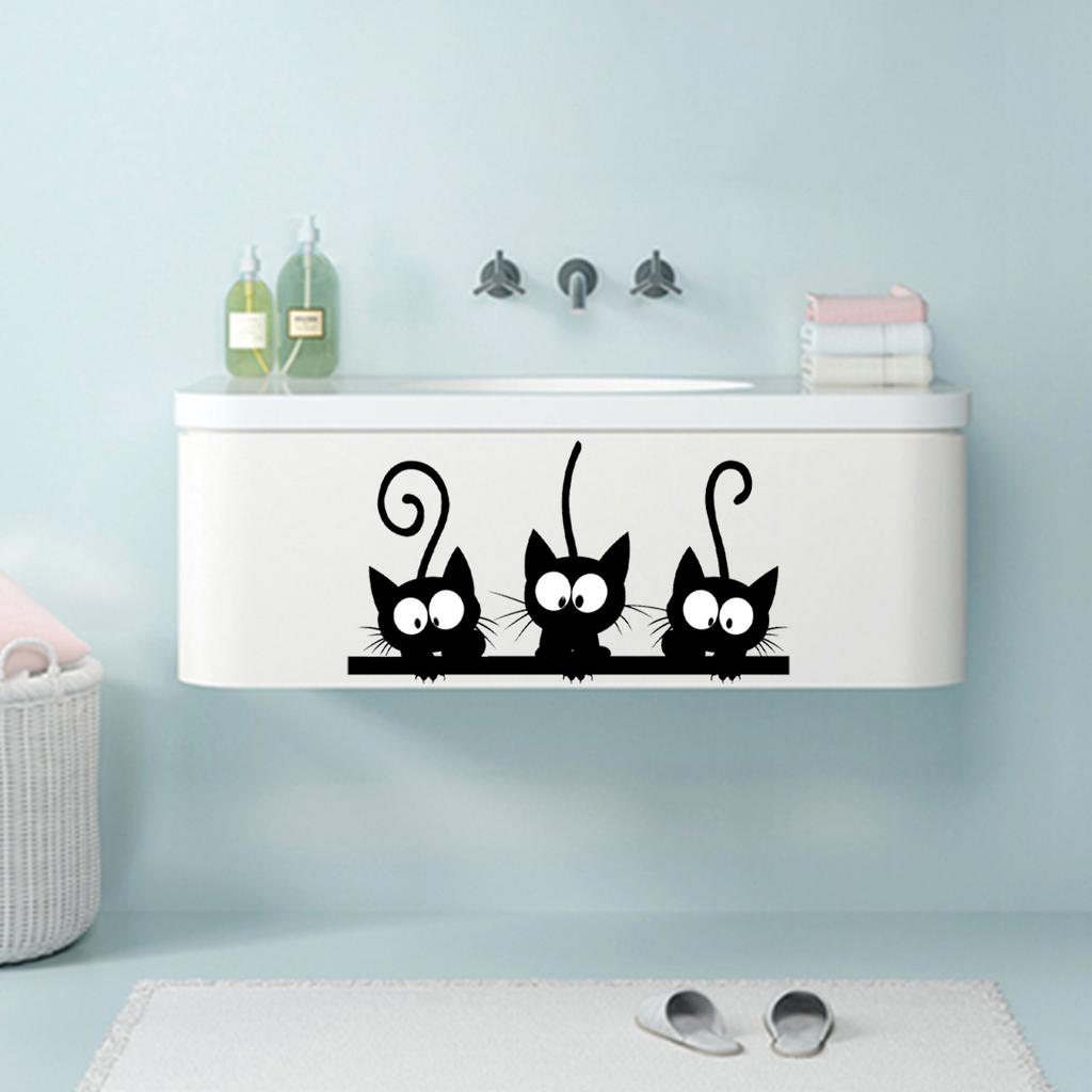 Autocolante de Perete Drăguțe cu 3 Pisici Negre Autocolante Amuzante cu Pisici pentru Living Dormitor Cameră Copii Frigider Chiuvetă Valiză Decor Acasă