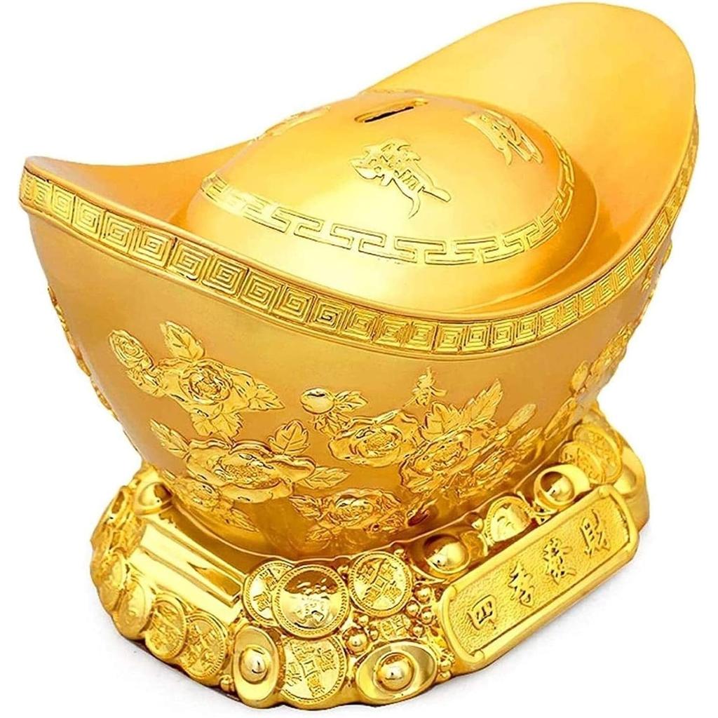 Feng Shui Golden Ingot Piggy Bank Money Bank for Saving Coin & Cash Office Home Table Chinese Feng Shui Decoration Statue Gift