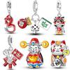 Ajuste Pulseira Original Cobre Banhado Gato da Sorte Chinês Longo Mahjong Charms Contas Para Mulheres Fabricação de Joias Presente