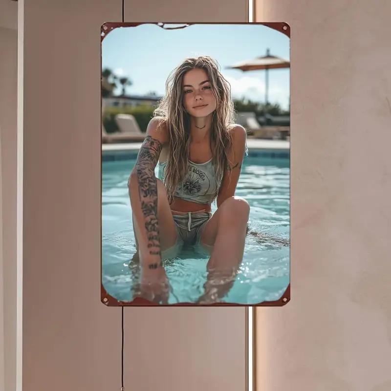 

Sexy Tattooed Girl in Poolside Outfit Metal Tin Sign Vintage Iron Painting Wall Art Decor for Man Cave Bar Pub Home Beach House 20x30cm（7.8x11.8inch）