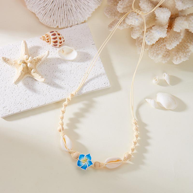 Weaving Handmade Flower Shell String Necklace for Women Girls Bohemia Shell Charm Adjustable Necklace Summer Beach Jewelry
