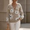 V Neck Long Sleeve Flower Pattern Knit Cardigan Sweater