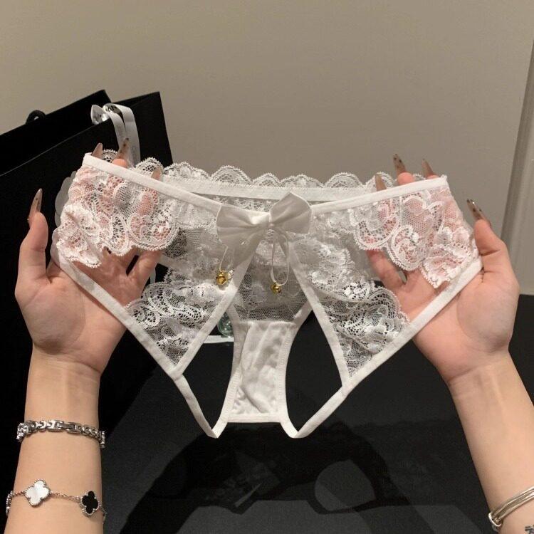 Lady Summer New Style Pure Desire Sexy Lace Bell Hollow Open Crotch Free Take Off Triangle Briefs
