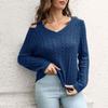 Women's Off Shoulder V-Neck Sweater Loose  Winter Long Sleeve Knit Sweater