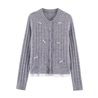 U Cross 2026 European Fashion: Women's Bow Bead Flower Knit Cardigan