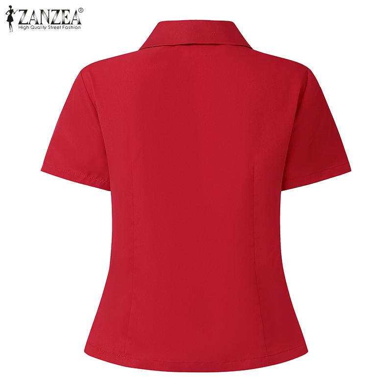 ZANZEA Women Turn Down Collar Summer Short Sleeve Blouse