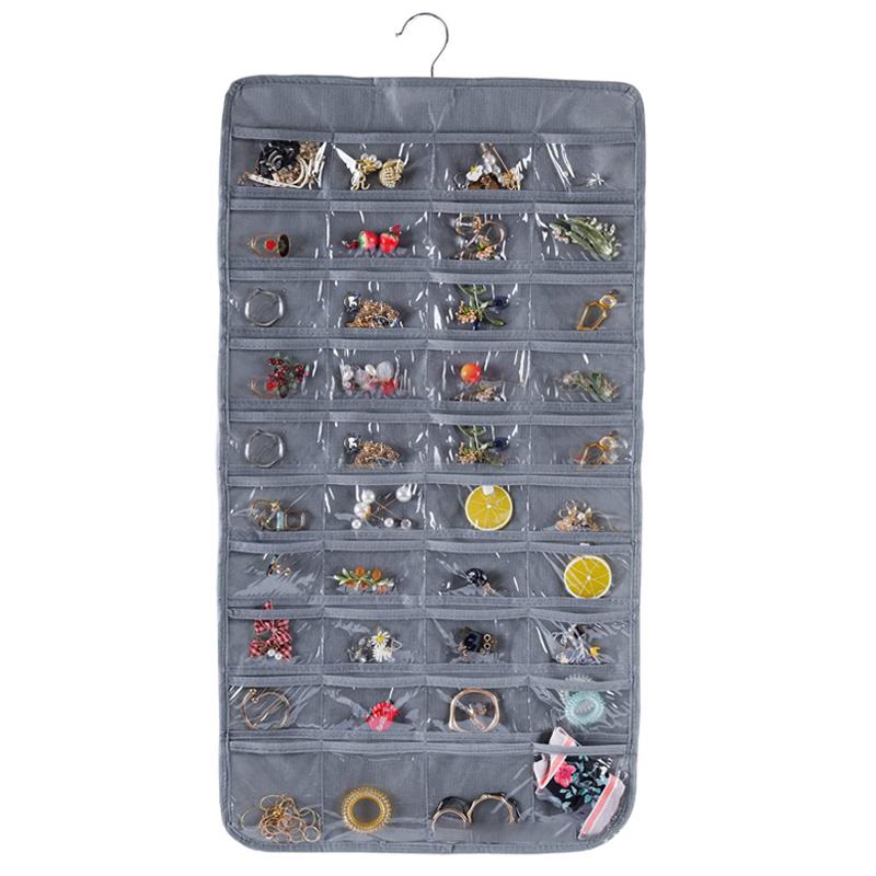 80 Grids Double-Sided Jewelry Hanging Storage Bag Business Membership Card Organizer Sundries Necklace Earrings Storage Pocket