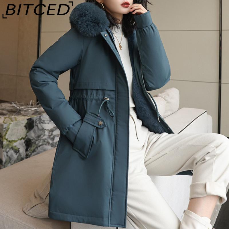 BITCED Winter Parka - Women's Relaxed-Fit Mid-Length Cotton Coat with Large Fur Collar