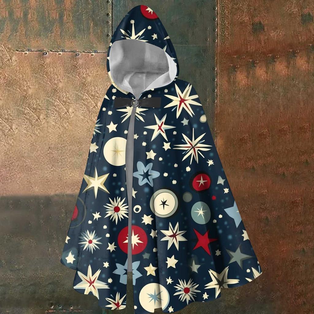 Vánoční potisk - unisex retro vertikální pelerína dlouhá pelerína s kapucí